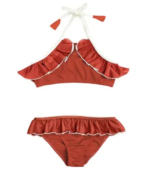 Ruffle Bikini in Terracotta and Ivory