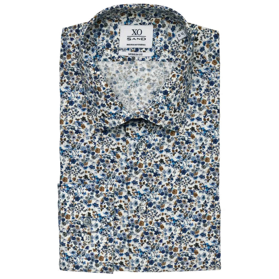 Sand Floral Print Shirt - Blue