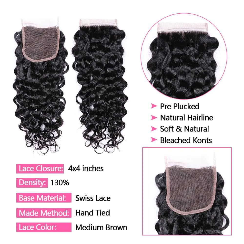 Sdamey 4x4 Lace Closure Brazilian Water Wave Human Hair Closure Lace Hair Extensions