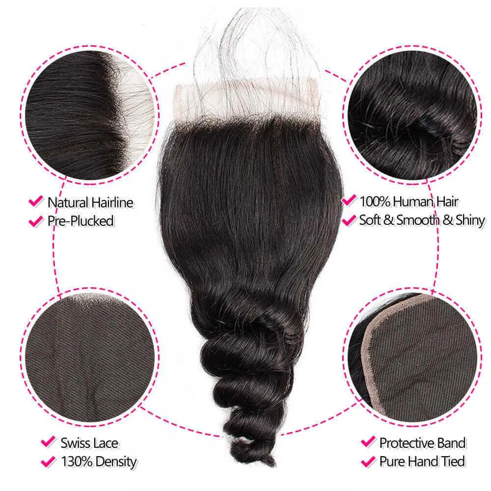 Sdamey Brazilian Loose Wave Human Hair 6X6 Lace Closure