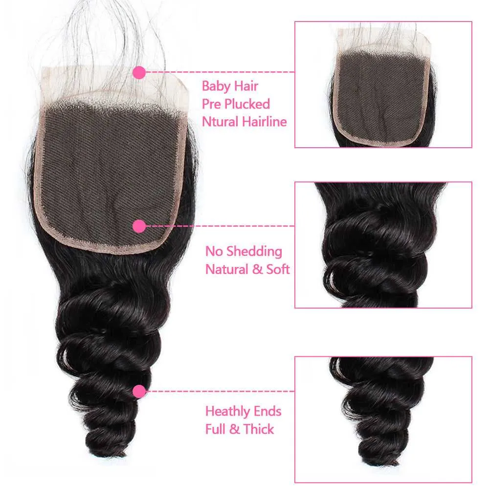 Sdamey Brazilian Loose Wave Human Hair 6X6 Lace Closure