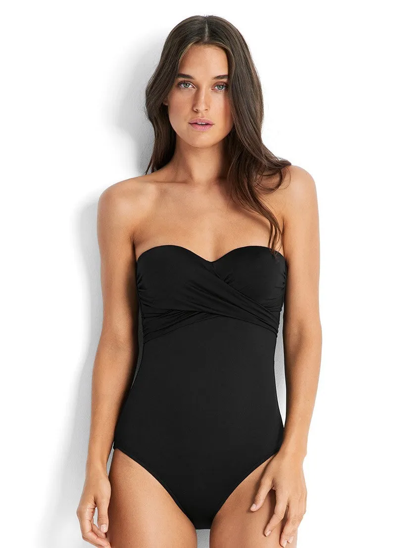Seafolly Womens C/D Cup Wrap Front Bandeau One Piece