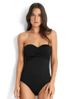 Seafolly Womens C/D Cup Wrap Front Bandeau One Piece