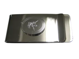 Silver Toned Etched Oval Unicorn Head Money Clip