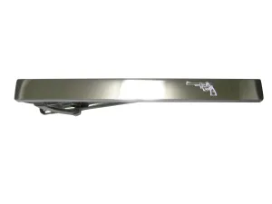 Silver Toned Etched Sleek Revolver Gun Pistol Tie Clip