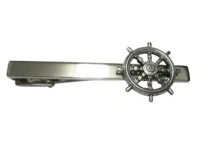 Silver Toned Textured Nautical Helm Square Tie Clip
