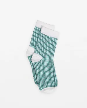 Socks - White with Green Grid