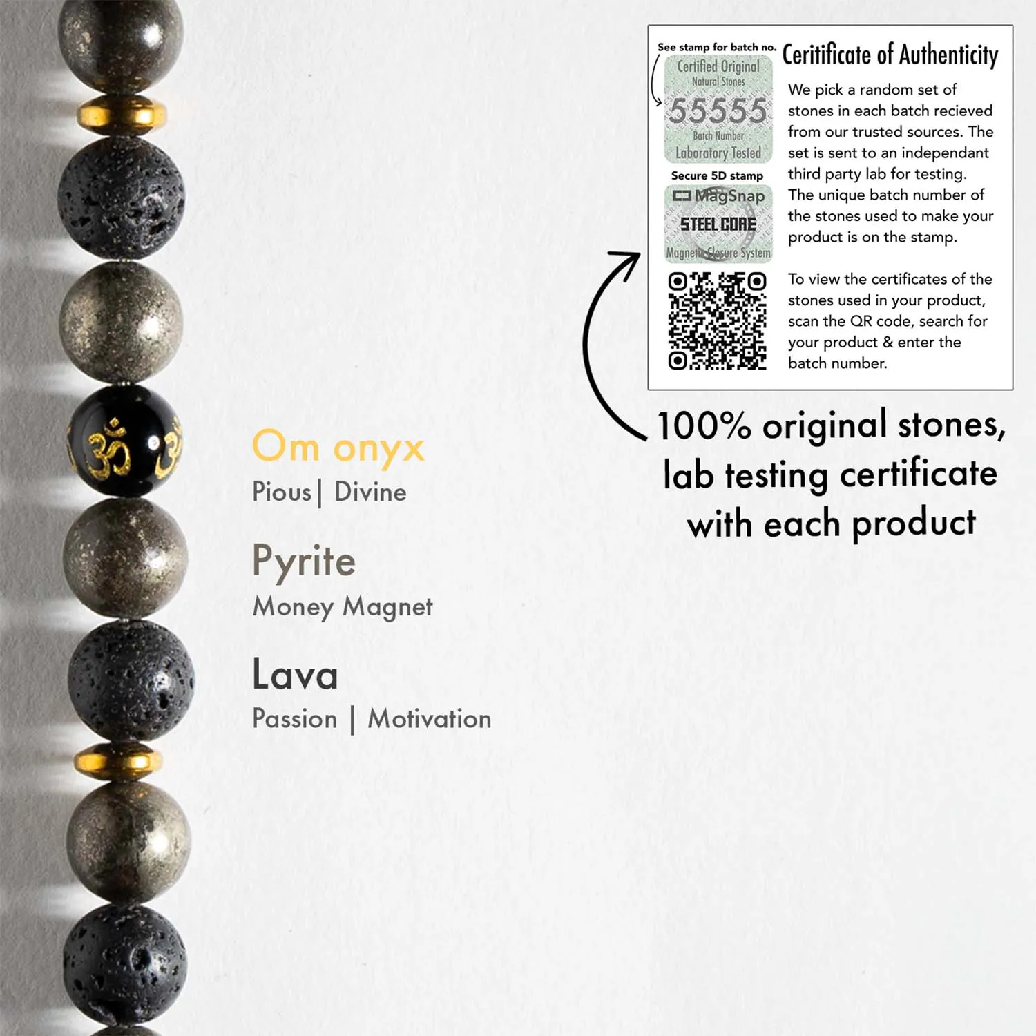Spiritual Pyrite Natural Stone OM Bracelet