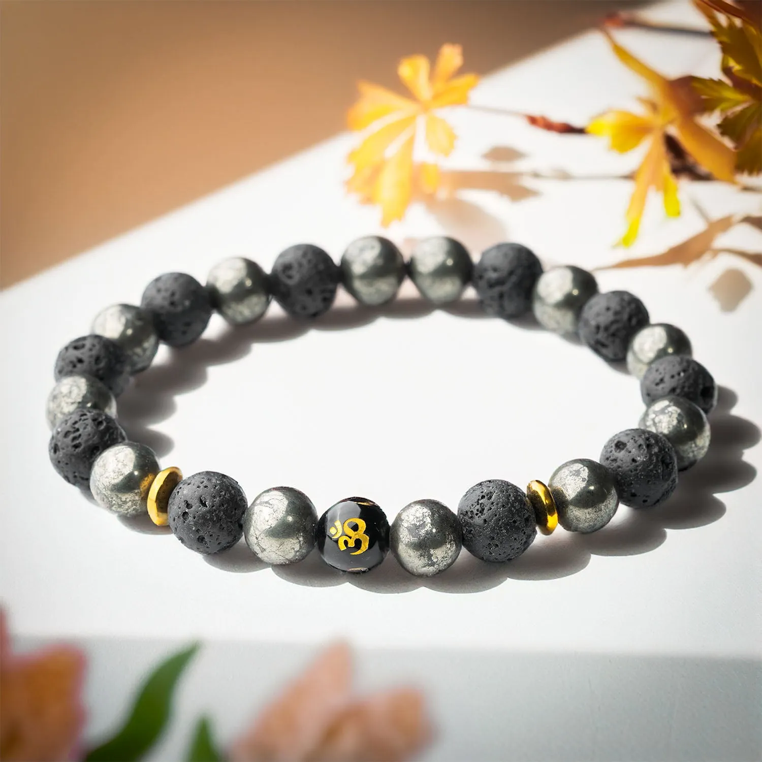 Spiritual Pyrite Natural Stone OM Bracelet