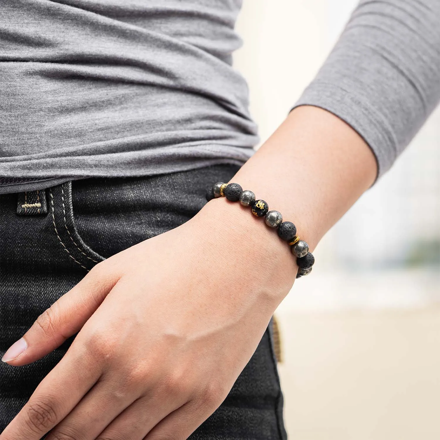 Spiritual Pyrite Natural Stone OM Bracelet