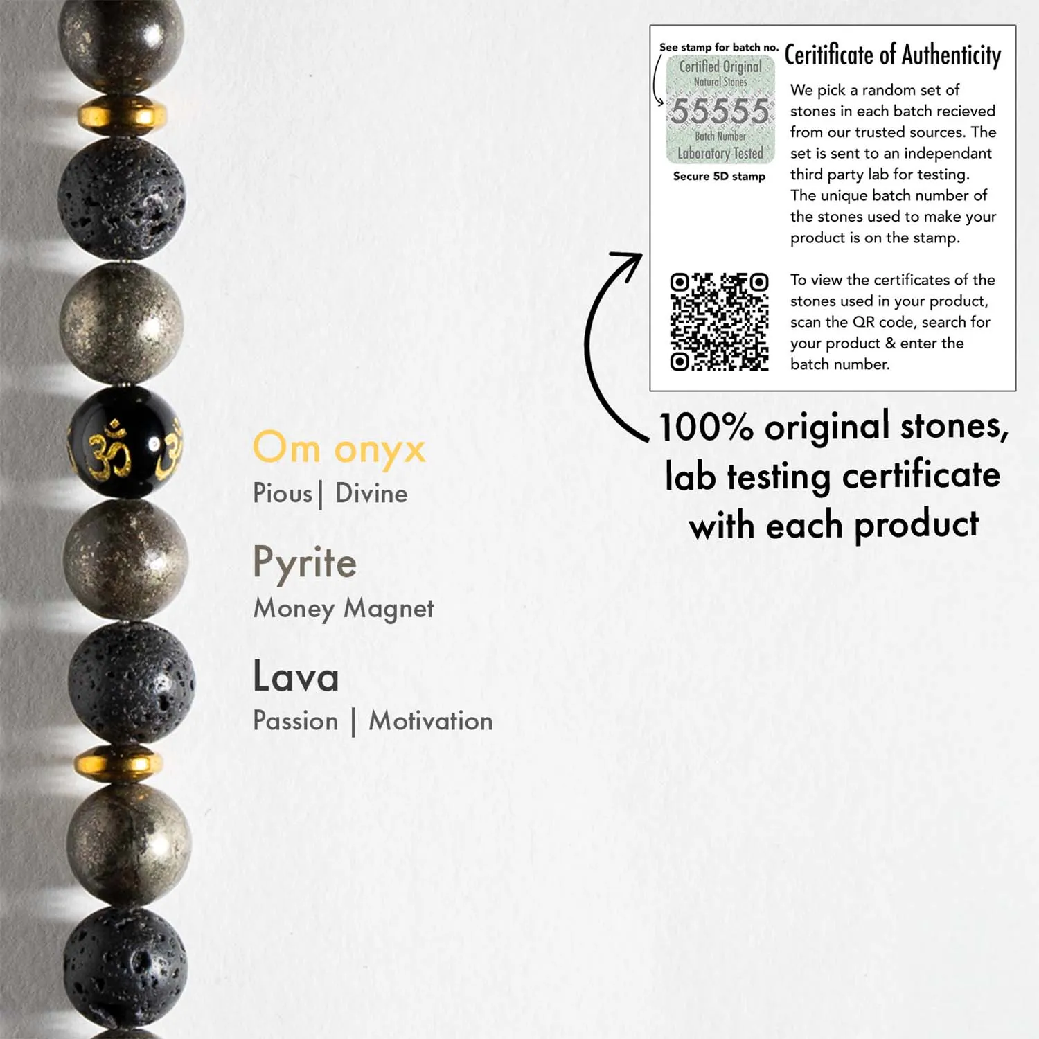 Spiritual Pyrite Natural Stone OM Bracelet
