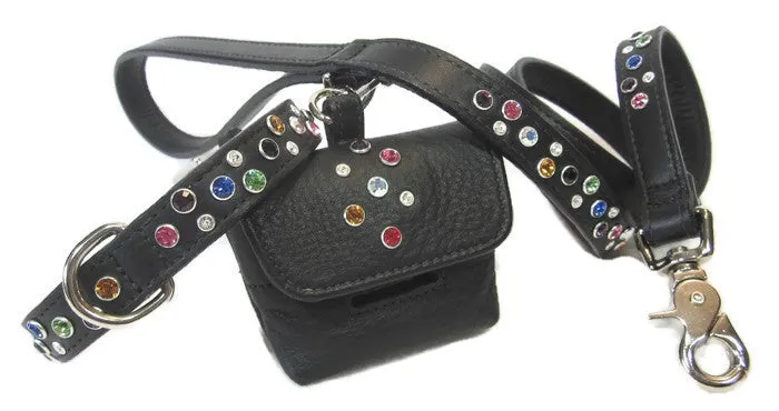 Stacy Leather Poop Bag Holder with Cluster of Handset Austrian Crystals