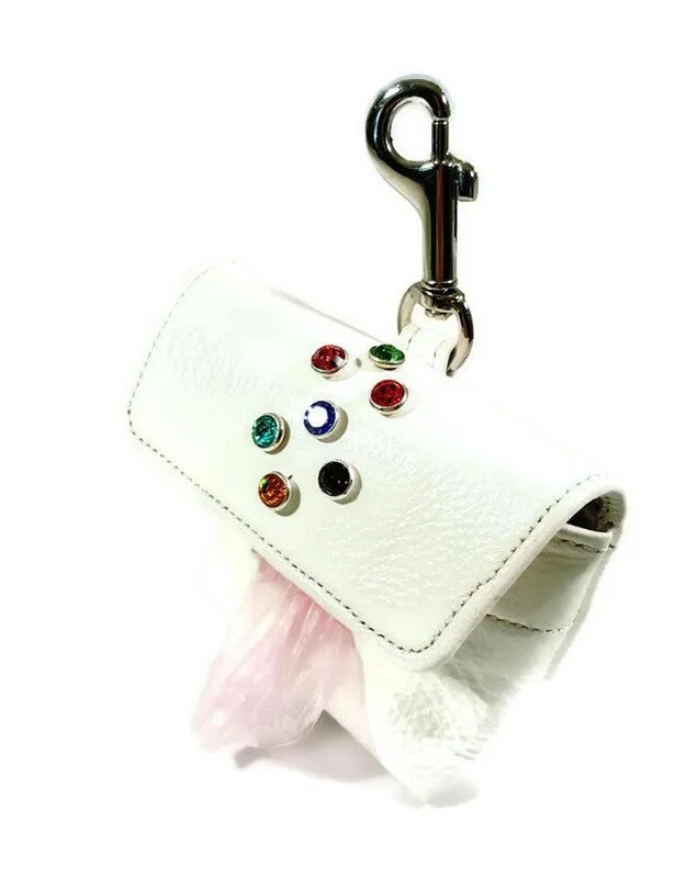 Stacy Leather Poop Bag Holder with Cluster of Handset Austrian Crystals