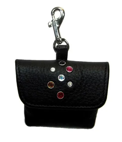 Stacy Leather Poop Bag Holder with Cluster of Handset Austrian Crystals