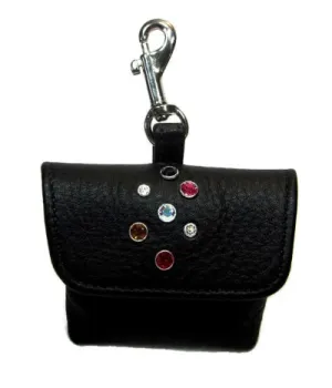 Stacy Leather Poop Bag Holder with Cluster of Handset Austrian Crystals