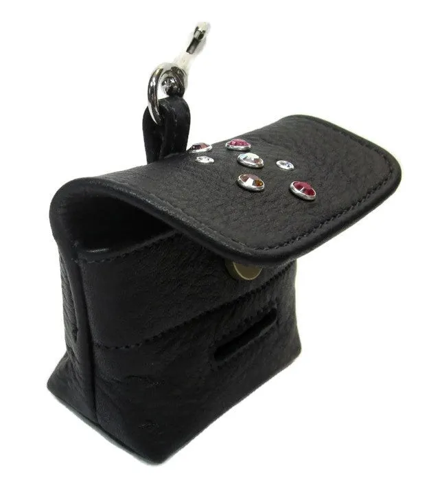 Stacy Leather Poop Bag Holder with Cluster of Handset Austrian Crystals