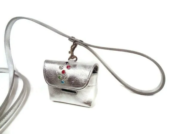 Stacy Leather Poop Bag Holder with Cluster of Handset Austrian Crystals