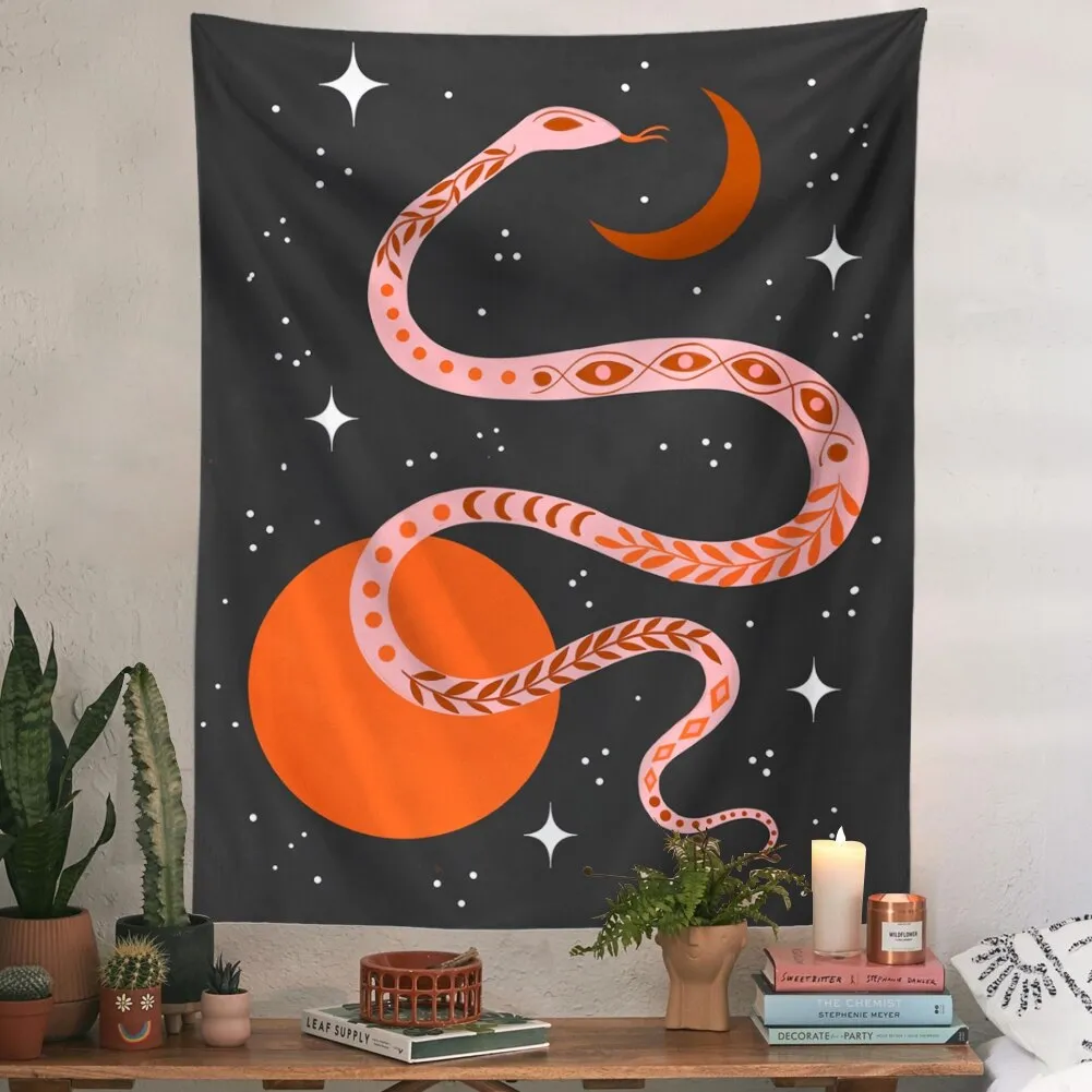 Sun Moon Snake Tapestry Wall Hanging Black Abstract Art Tapestries Living Room Bedroom Dorm Decoration Wall Tapestry