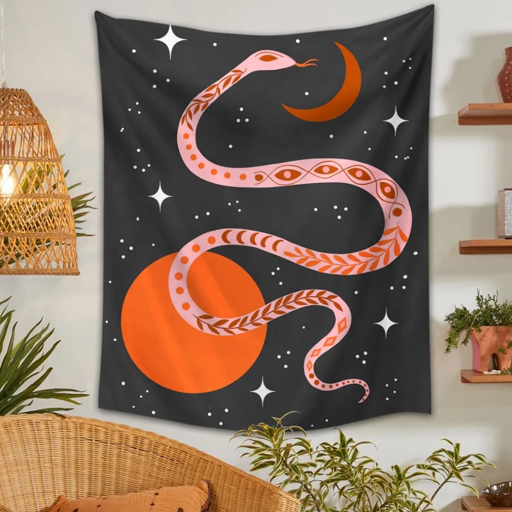 Sun Moon Snake Tapestry Wall Hanging Black Abstract Art Tapestries Living Room Bedroom Dorm Decoration Wall Tapestry