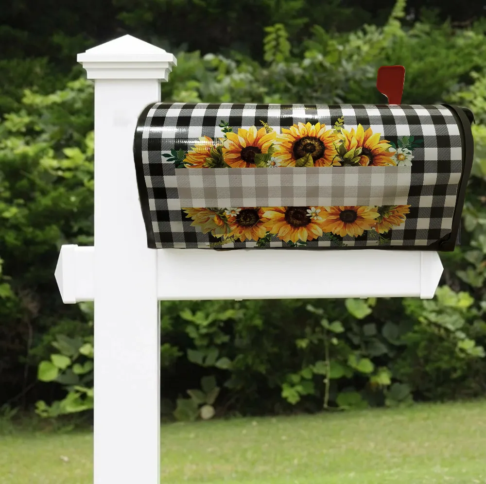 Sunflowers and Buffalo Plaid Mailbox Cover