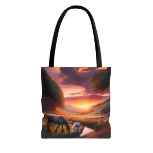 Sunset Horses Tote Bag | Nature Lover's Gift | Eco-Friendly Reusable Bag | Perfect for Travel, Beach, Shopping, and Events