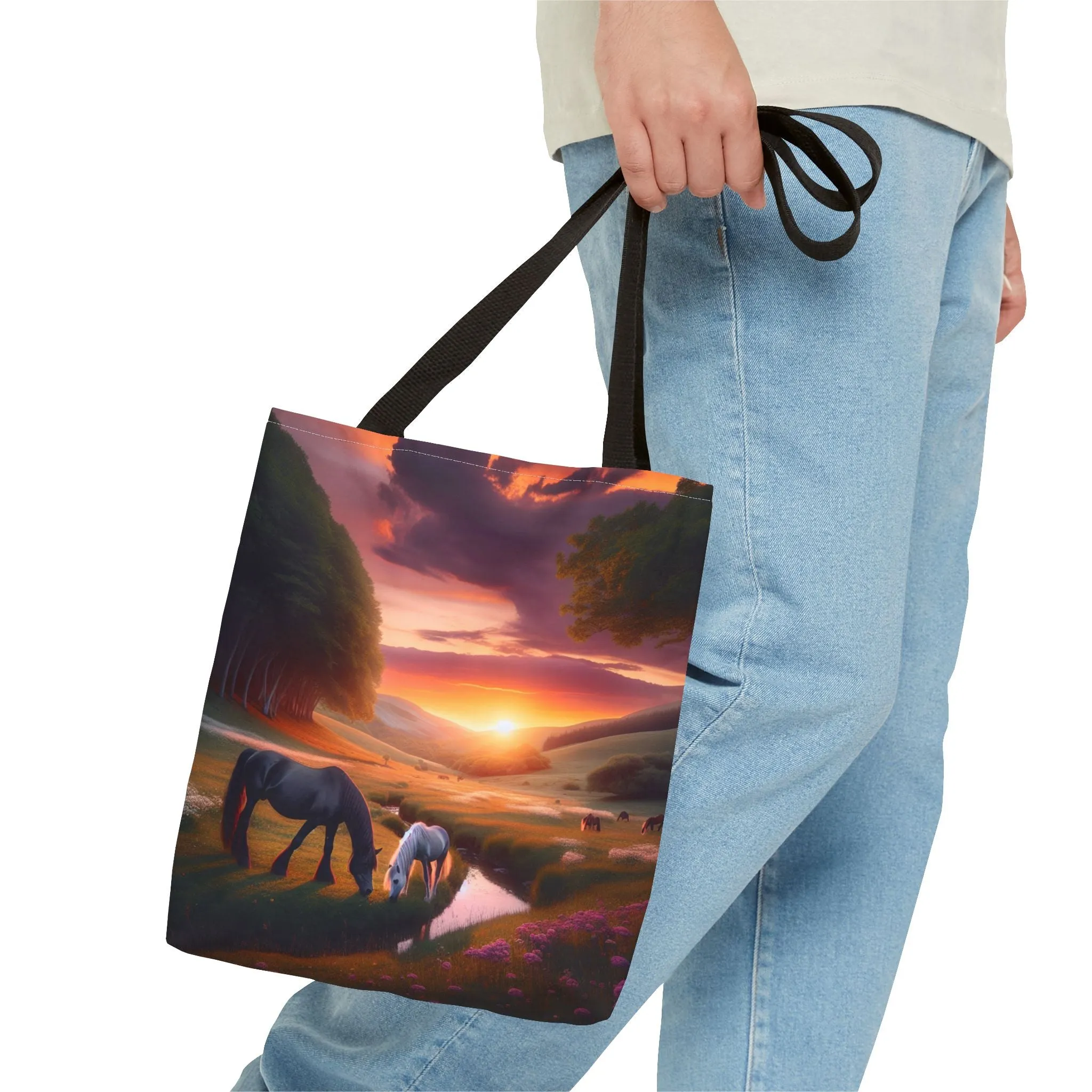 Sunset Horses Tote Bag | Nature Lover's Gift | Eco-Friendly Reusable Bag | Perfect for Travel, Beach, Shopping, and Events