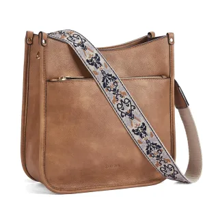 Telena Crossbody Purses for Women Trendy Vegan Leather Purses for Women Bucket Hobo Bags Handbags with Adjustable Guitar Strap Camel Brown