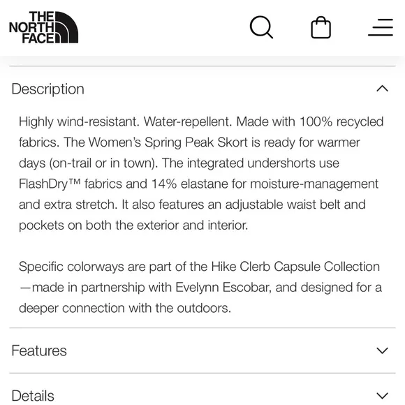 The North Face Spring Peak Hiking Skort Sz Large