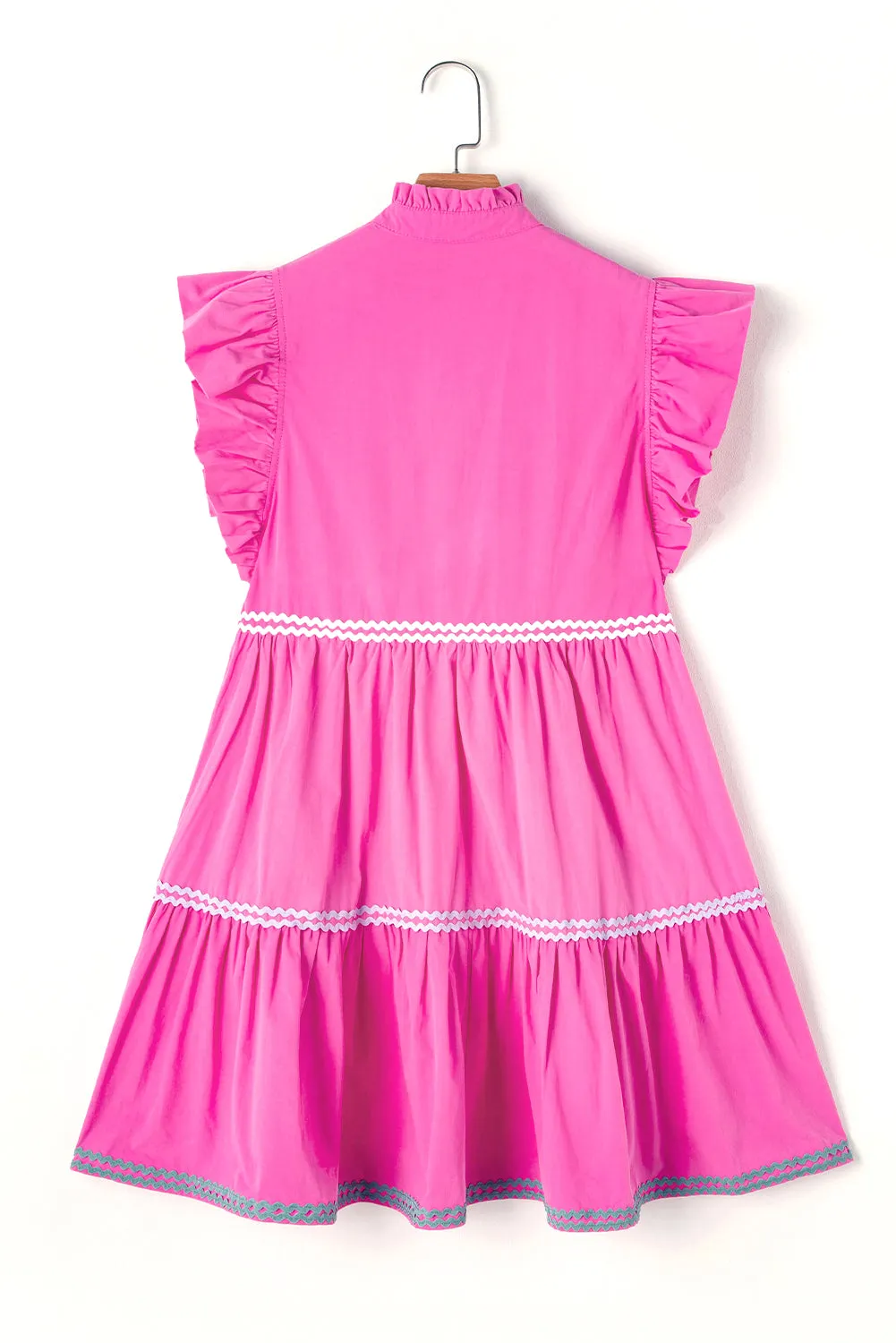Tiered Mini Dress with Ric Rac Trim and Flutter Sleeves