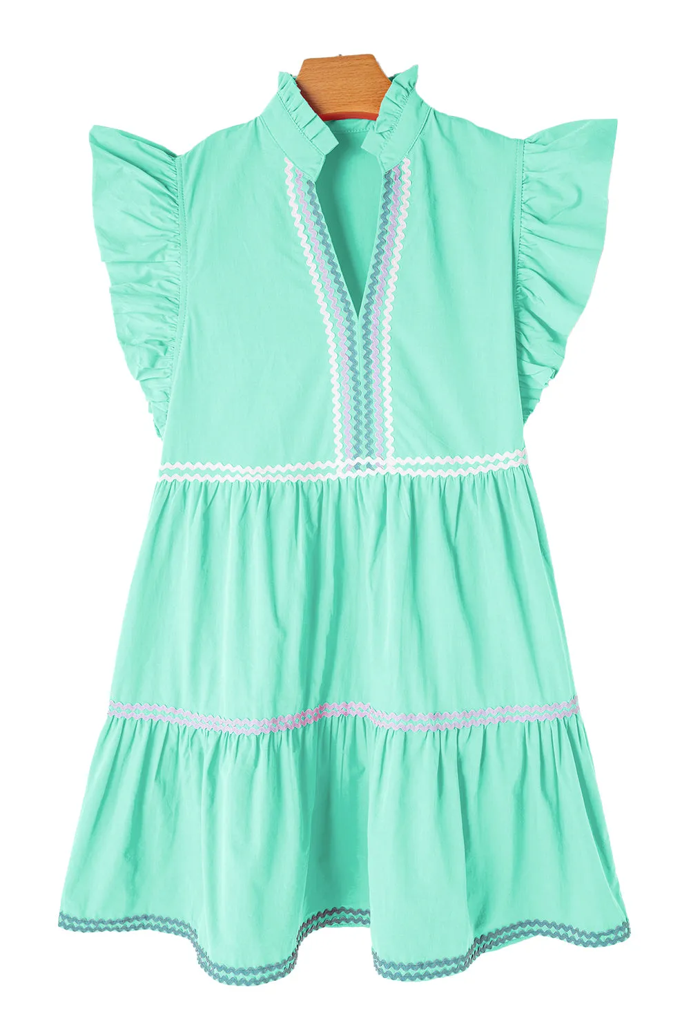 Tiered Mini Dress with Ric Rac Trim and Flutter Sleeves
