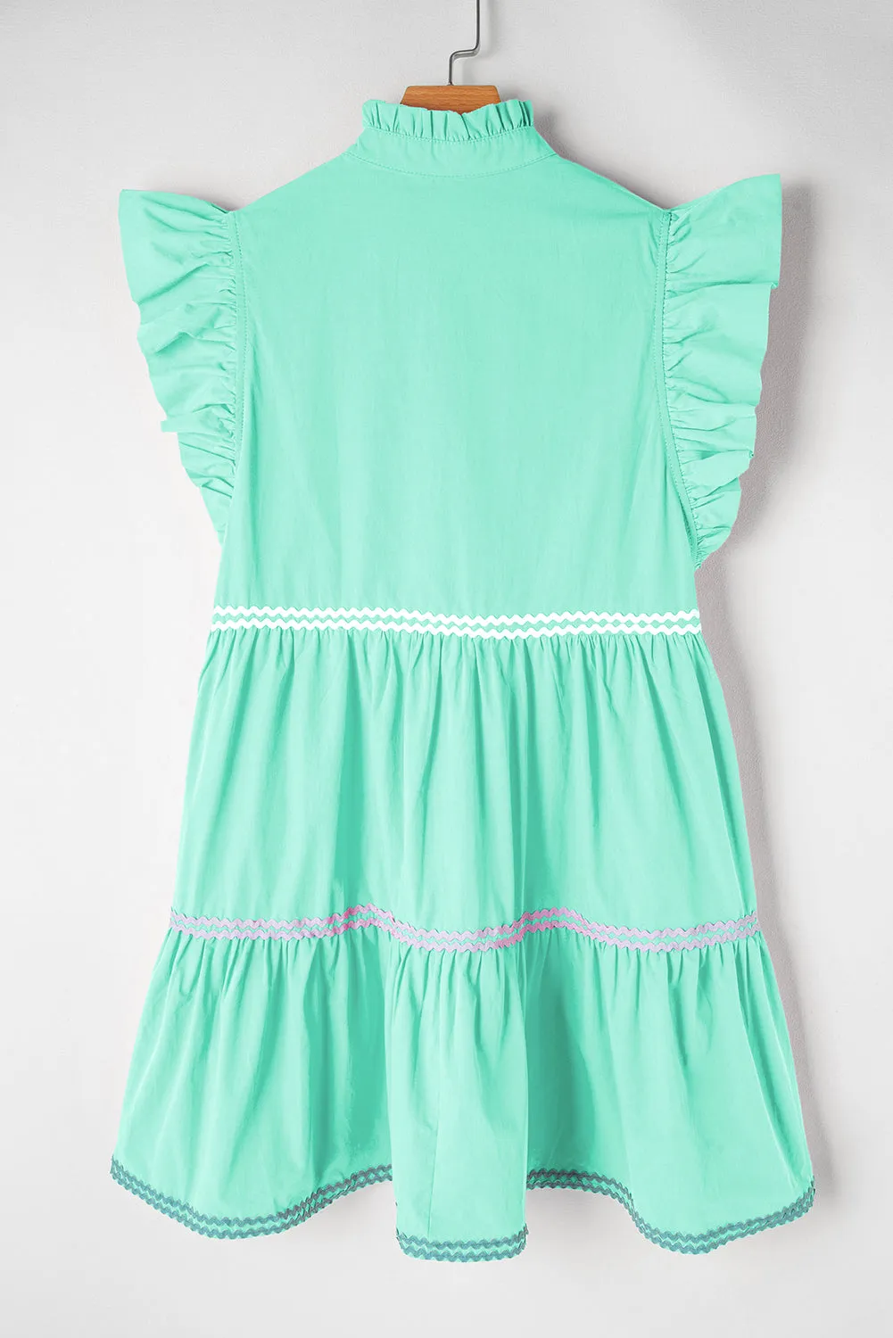 Tiered Mini Dress with Ric Rac Trim and Flutter Sleeves