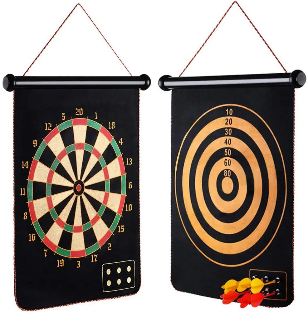 Two Sided Magnetic Dart Board, Roll-up Double Sided Dartboard Game Toy   6 Safety Darts   Darts Guide for Outdoor/Indoor Leisure Sports
