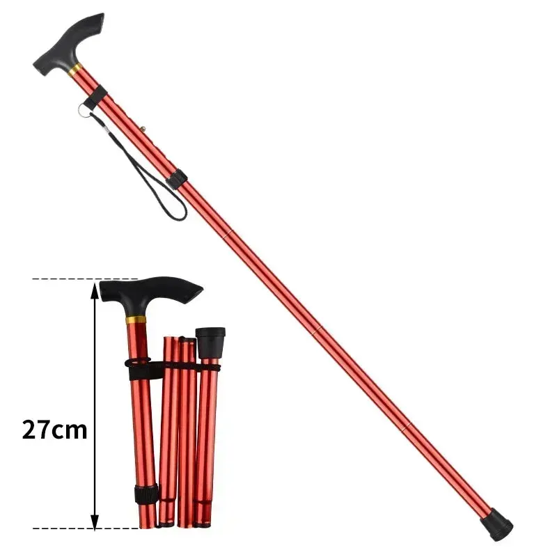 Unisex Aluminum Alloy Folding Cane Hiking Camping Mountaineering Poles Walking Stick Telescopic Baton Trekking Poles