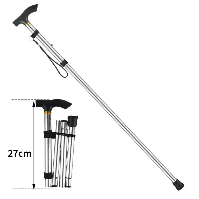 Unisex Aluminum Alloy Folding Cane Hiking Camping Mountaineering Poles Walking Stick Telescopic Baton Trekking Poles