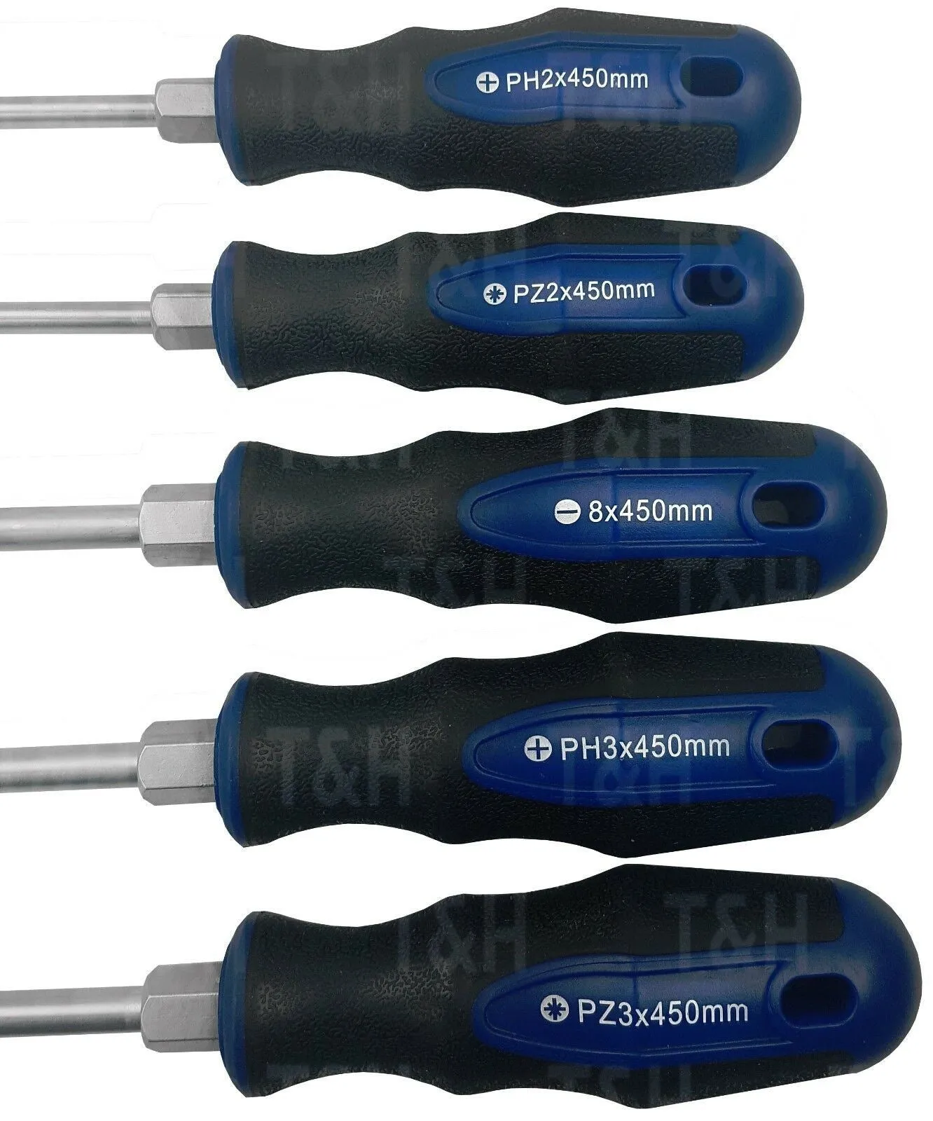 US PRO 5PCS EXTRA LONG MAGNETIC SCREWDRIVER SET ( SLOTTED - PHILLIPS - POZIDRIVE )