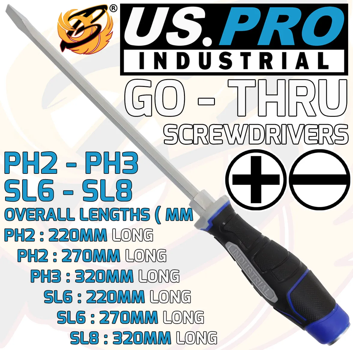 US PRO INDUSTRIAL 6PCS MAGNETIC SCREWDRIVER SET ( SLOTTED - PHILLIPS )