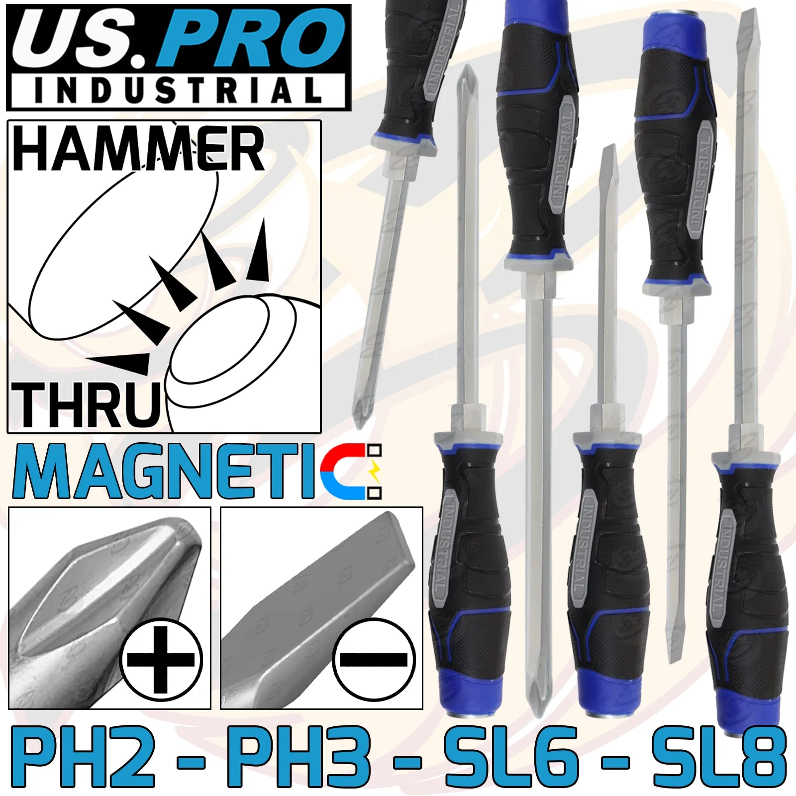 US PRO INDUSTRIAL 6PCS MAGNETIC SCREWDRIVER SET ( SLOTTED - PHILLIPS )