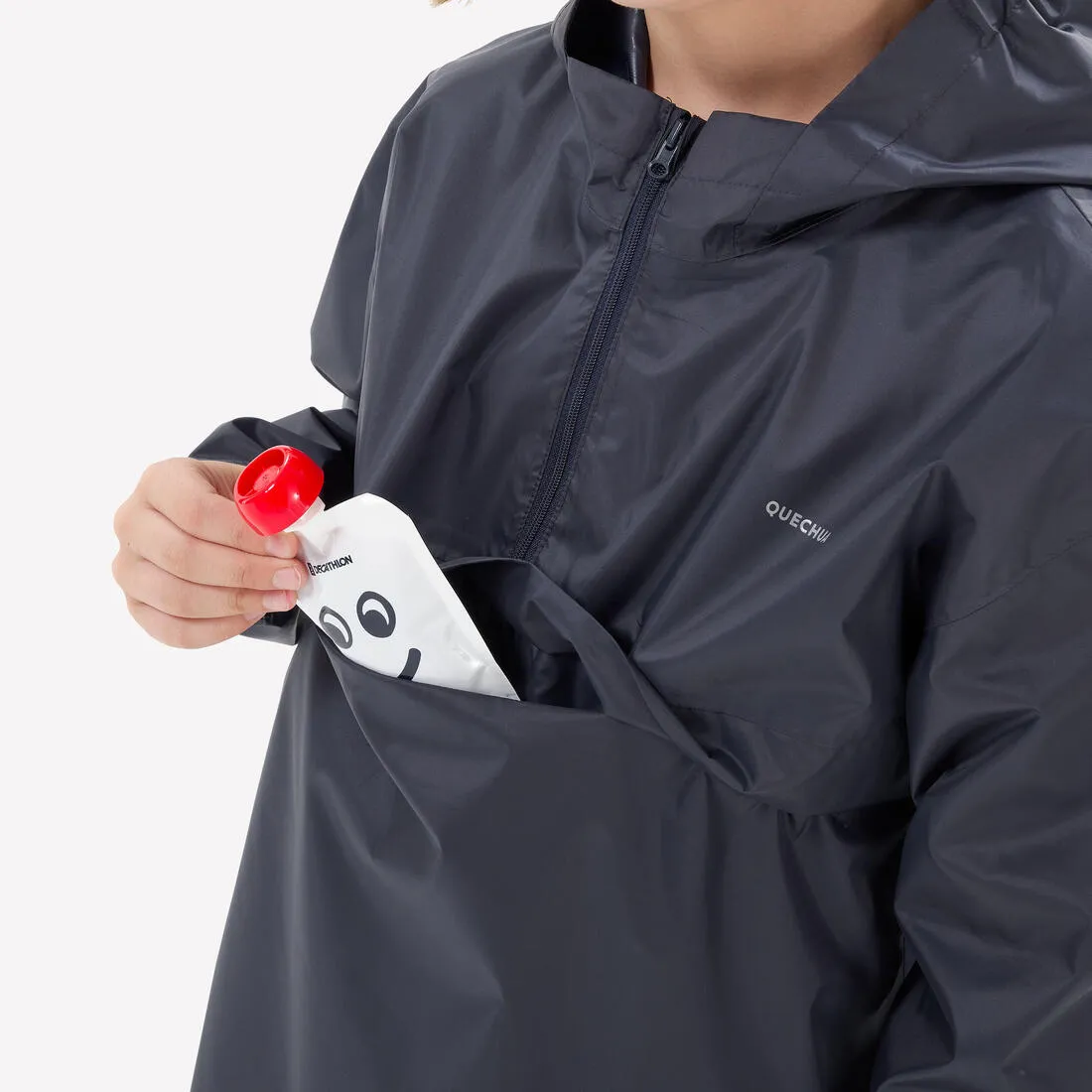 Veste imperméable de randonnée demi-zip enfant 7-15 ans, MH100 noire