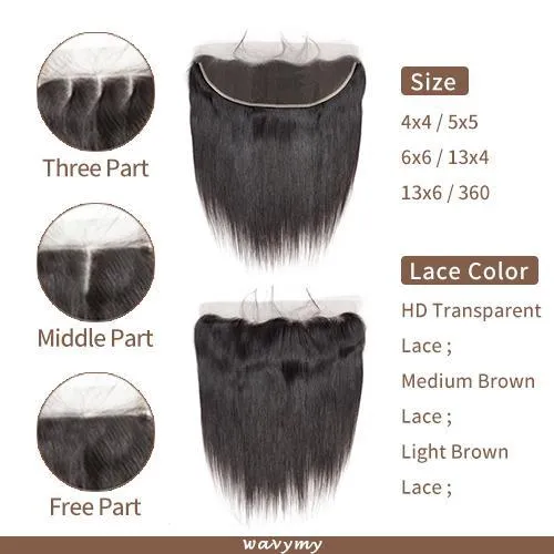 Wavymy Straight Virgin Human Hair 4 Bundles with 6x6 Closure