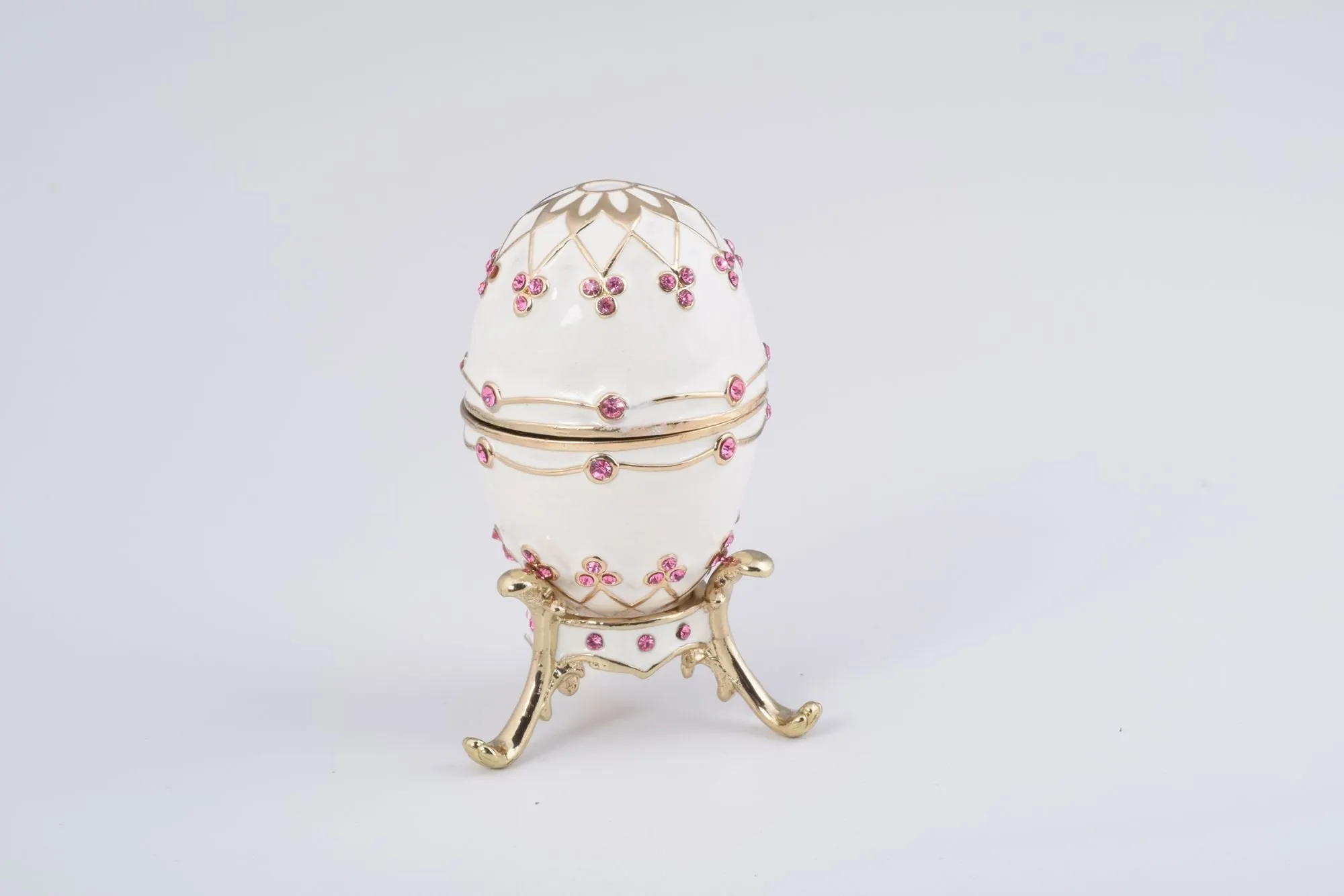 White Faberge Egg with Pink Crystals