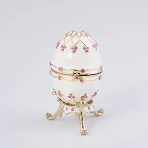 White Faberge Egg with Pink Crystals