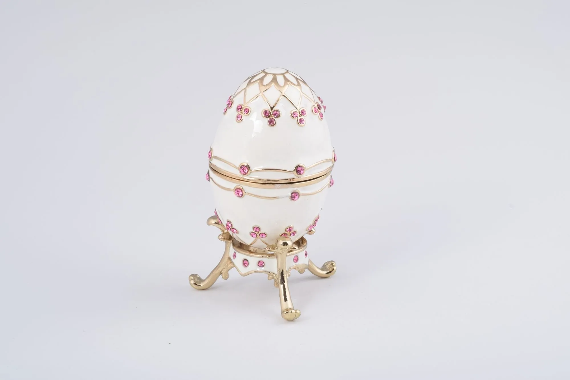 White Faberge Egg with Pink Crystals