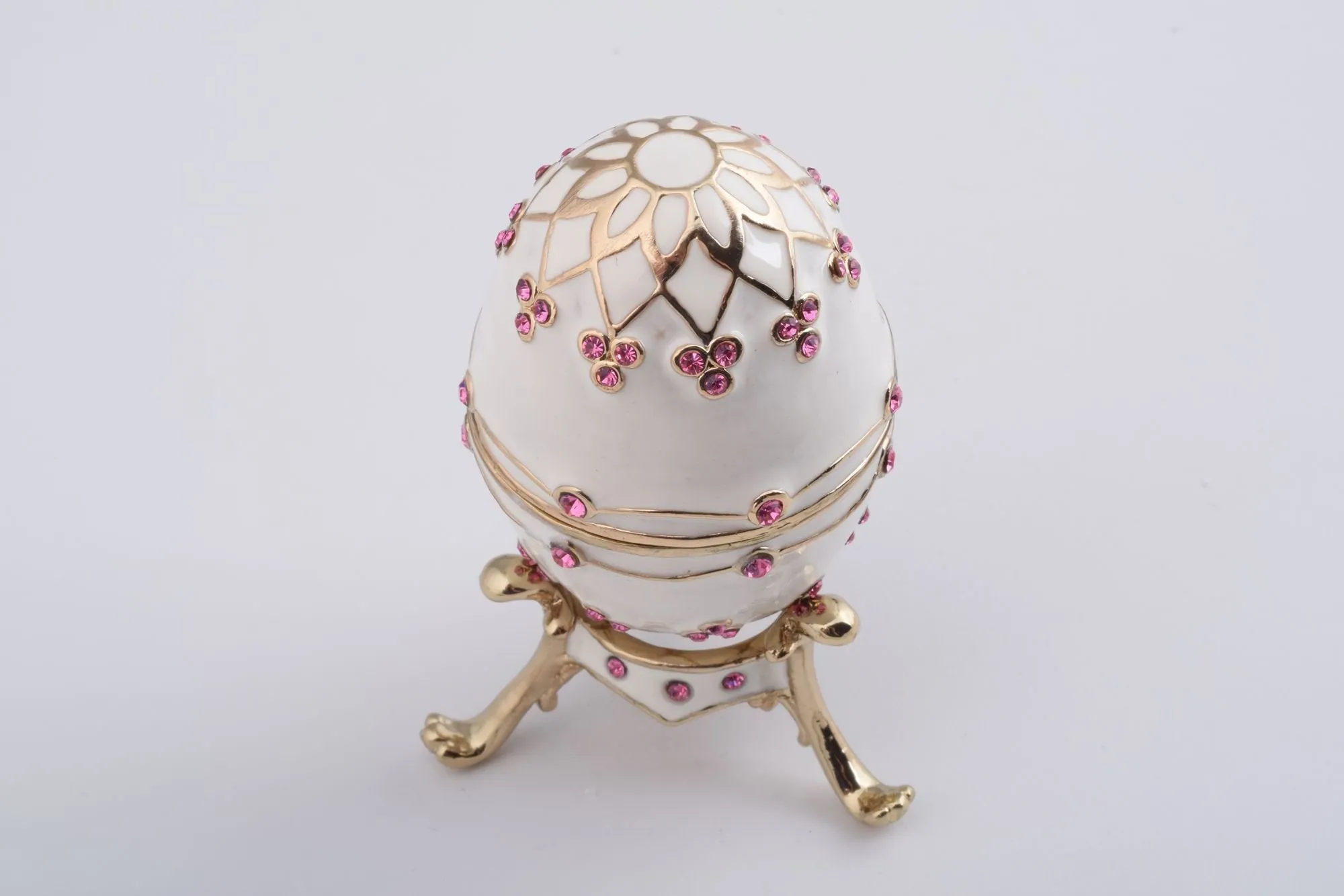 White Faberge Egg with Pink Crystals