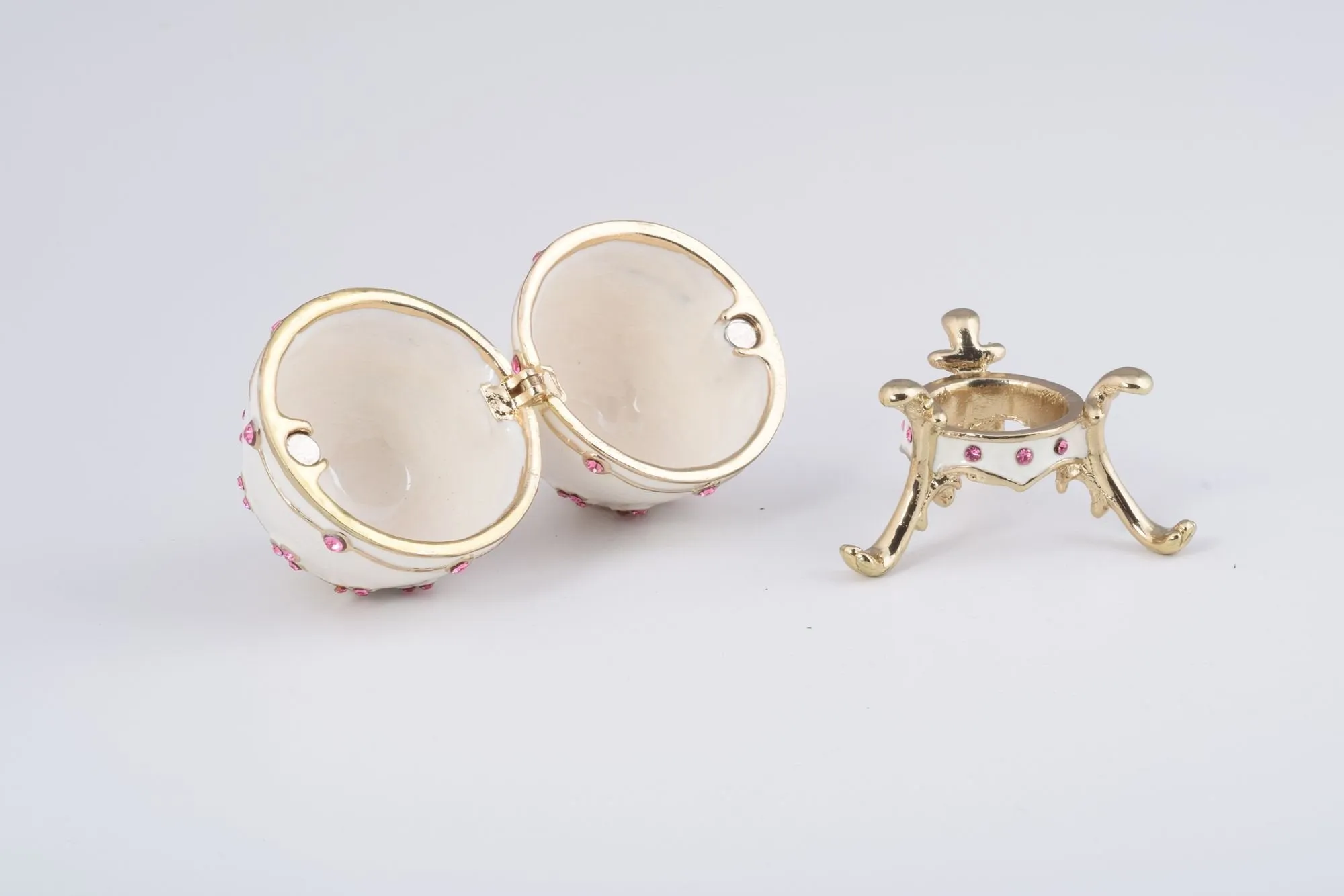 White Faberge Egg with Pink Crystals