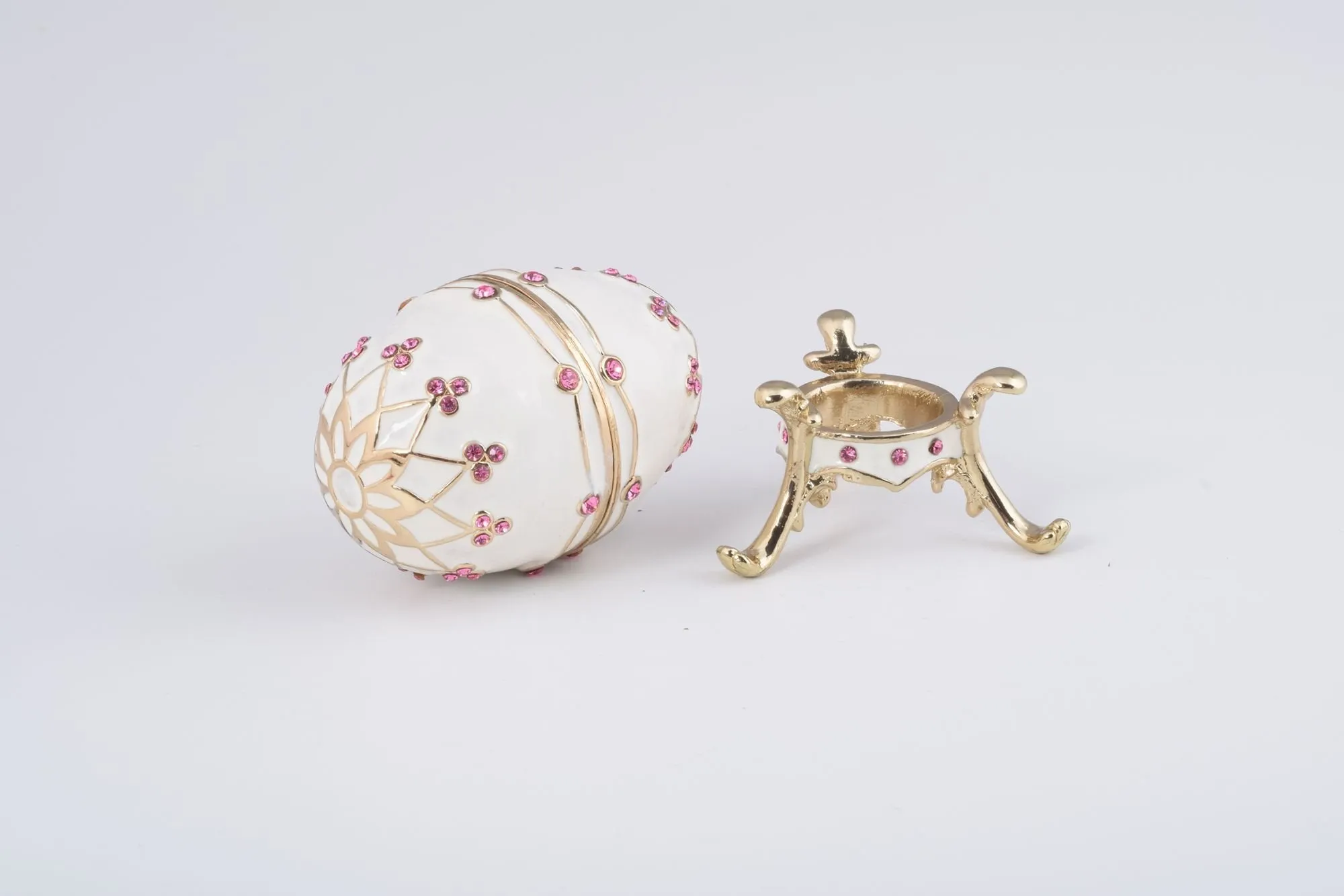 White Faberge Egg with Pink Crystals
