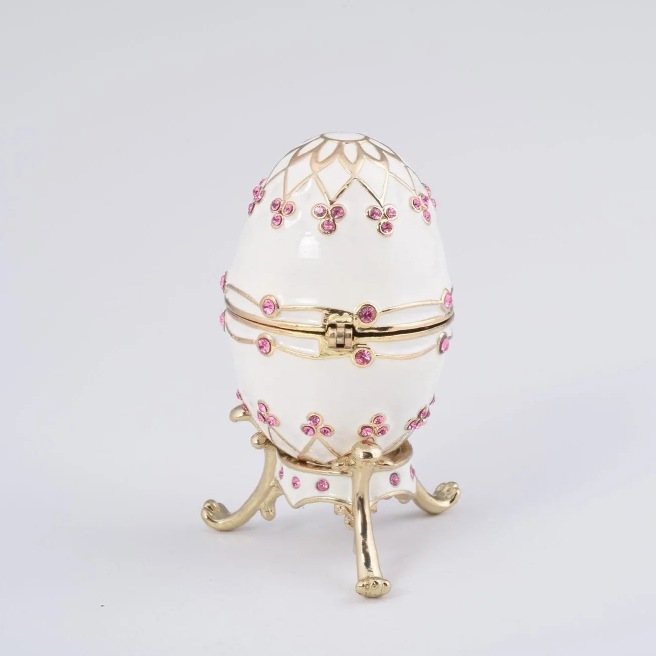 White Faberge Egg with Pink Crystals