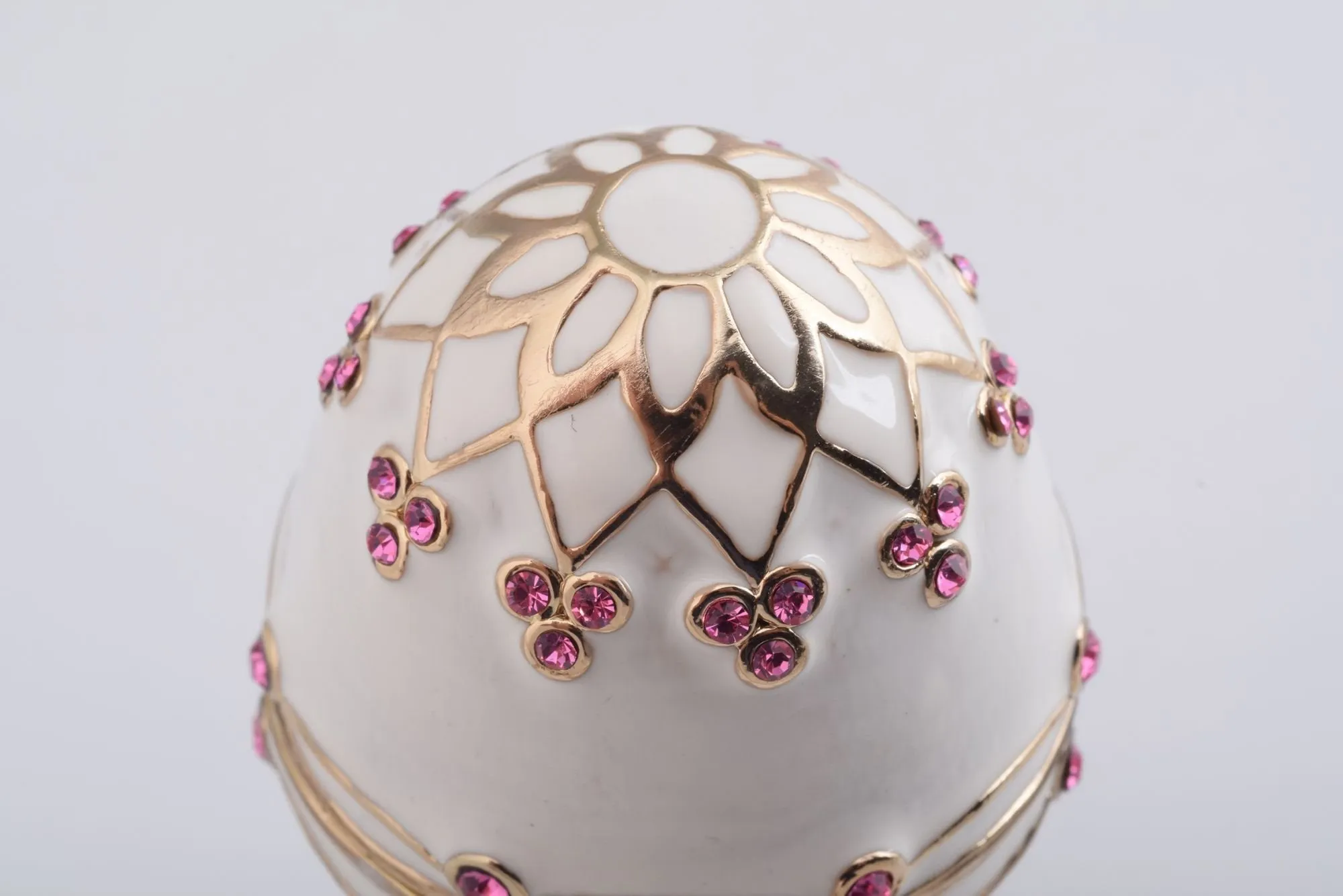 White Faberge Egg with Pink Crystals
