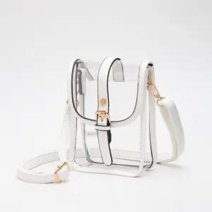 White Game Day Clear Buckle Strap Mini Crossbody Bag