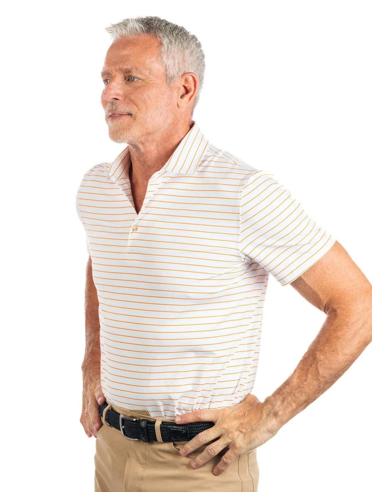 White with Orange Stripe Golf Polo