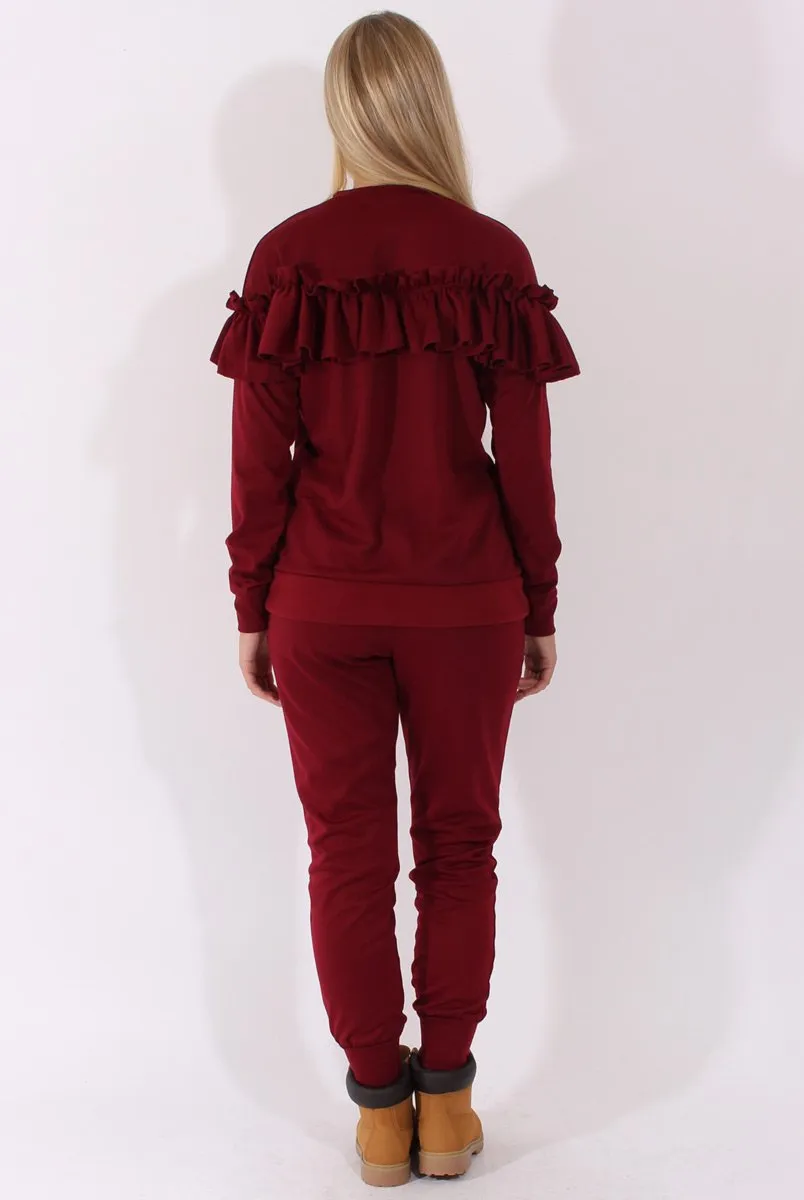 Wine Frill Layer Tracksuit - Tawney